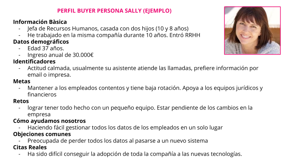 Ejemplo de buyer persona con todos los datos y toda la información necesaria para que sea completo