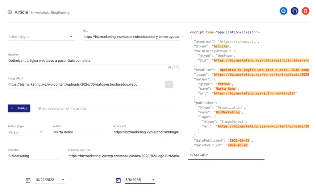 dades estructurades schema markup generator