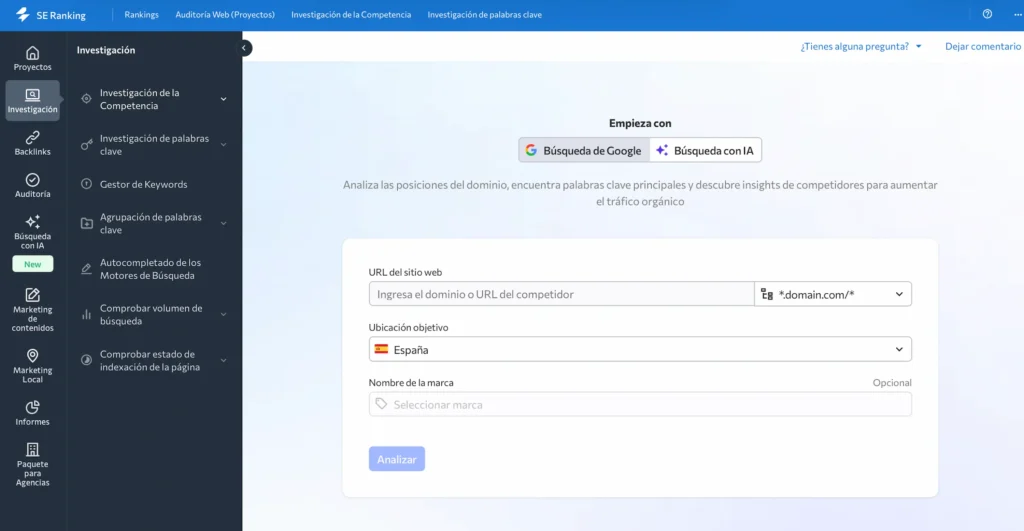 investigacion de la competencia - seranking