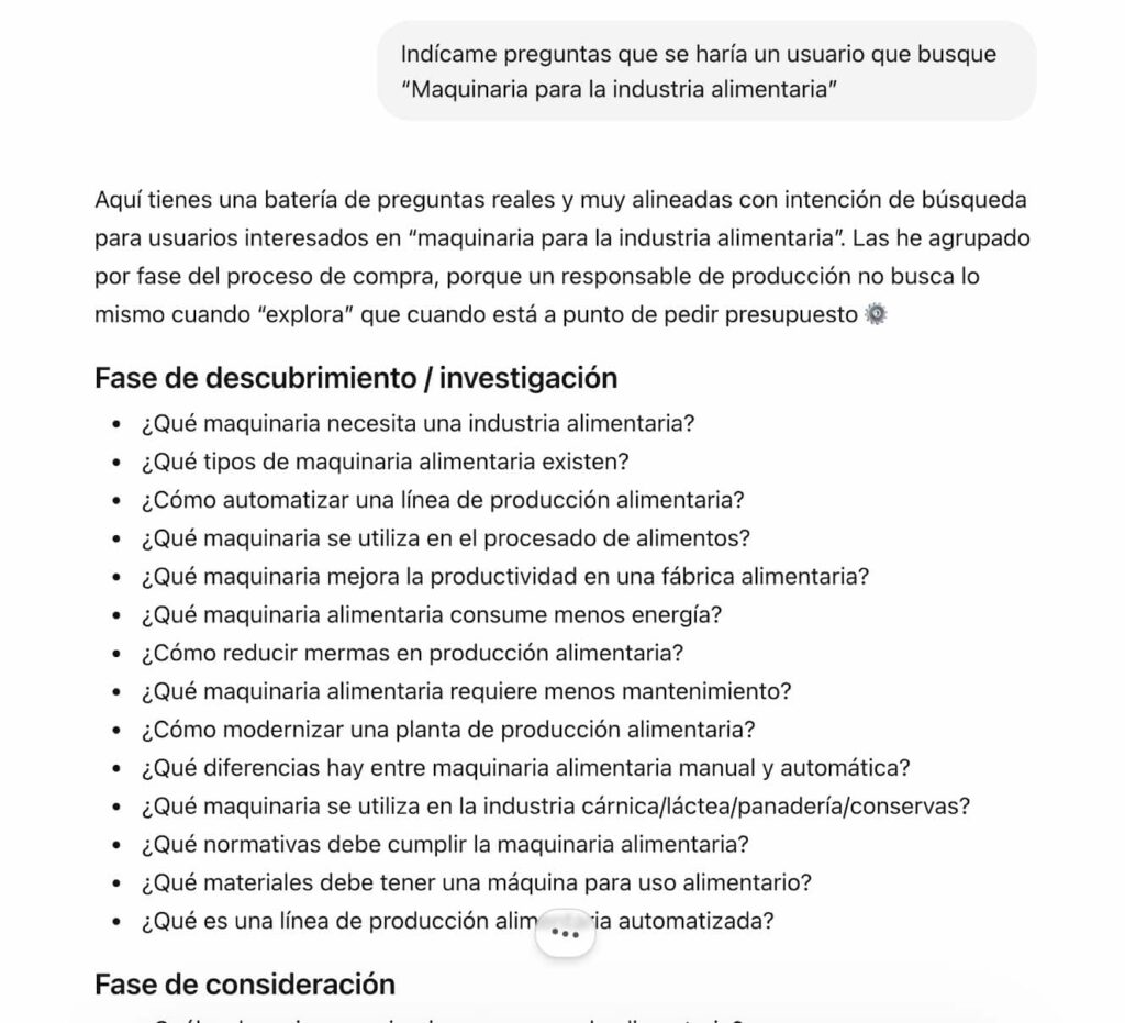 chatgpt preguntas usuario maquinaria industrial