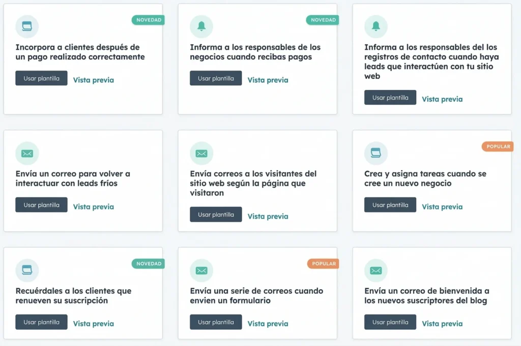 Catàleg de plantilles d'automatització de màrqueting en la plataforma HubSpot