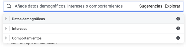 Captura de pantalla de ejemplo de la barra que te permite buscar otras formas de segmentación en instagram