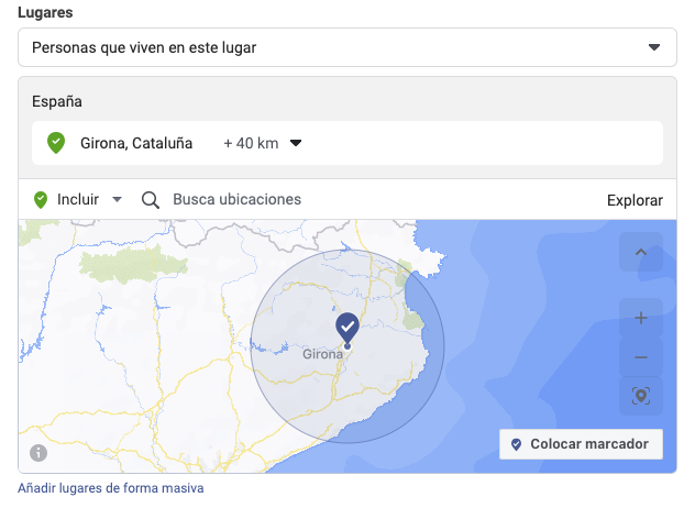 Captura de pantalla de ejemplo de segmentación geografica Instagram