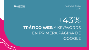 Caratula especial para caso de éxito. Con el texto de +43% tráfico web y keywords en primera página de Google.