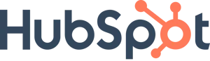 Logo oficial de HubSpot en color taronja y blanc.